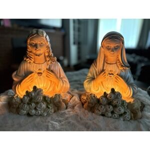 Vintage MichiganComposition Chalkware Virgin Mary & Jesus Sacred Heart Lamp 1957